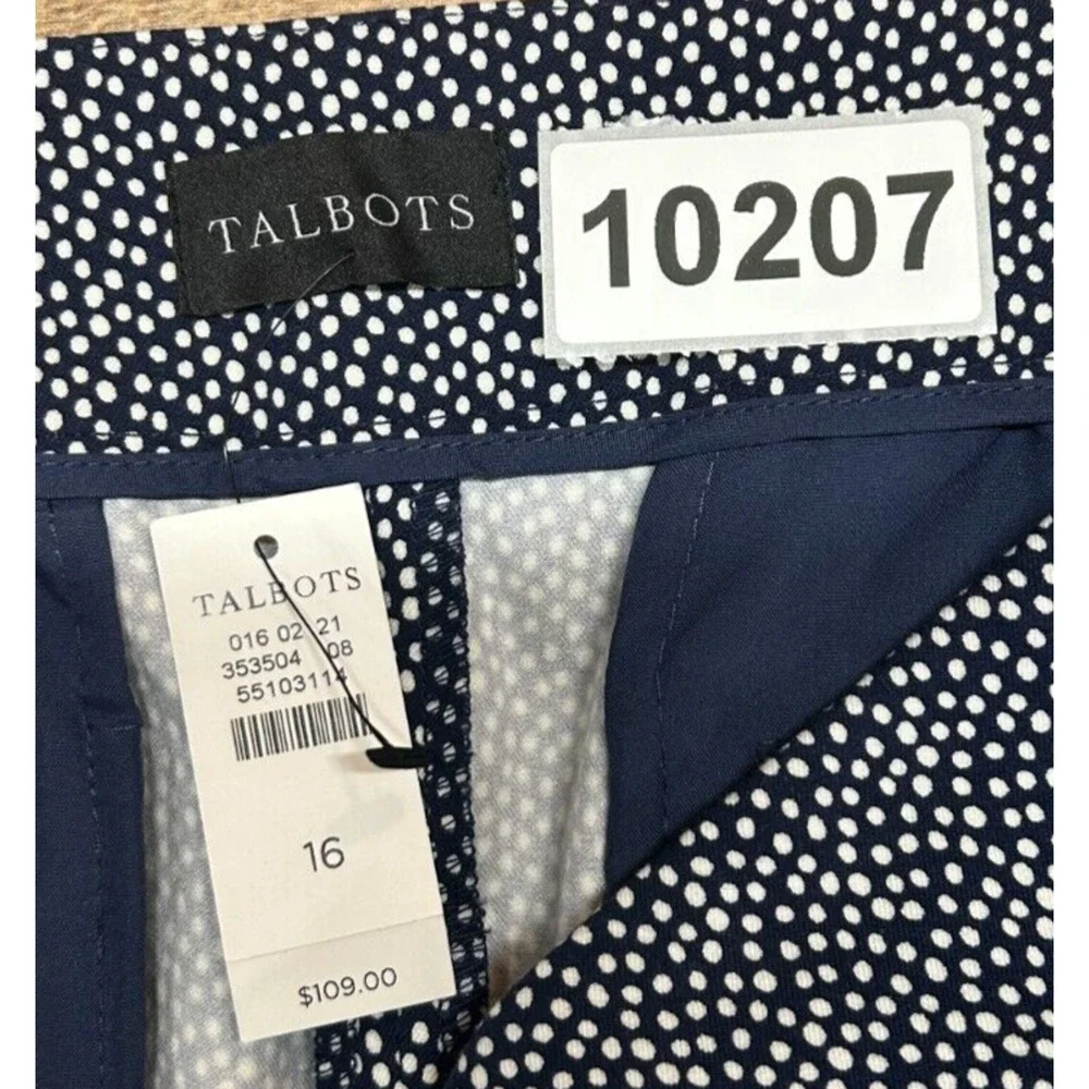 Talbots Pants Womens 16 Blue Dots Actual 38X29 Chatham Slim Ankle Side‎ Zip NWT